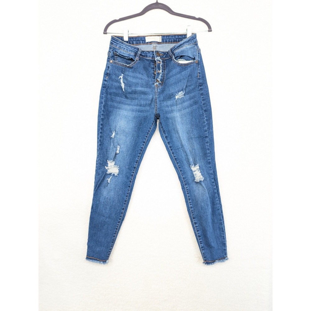Celebrity Ace Womens Slim Skinny Jeans Blue Distressed Medium Wash Juniors 11/12